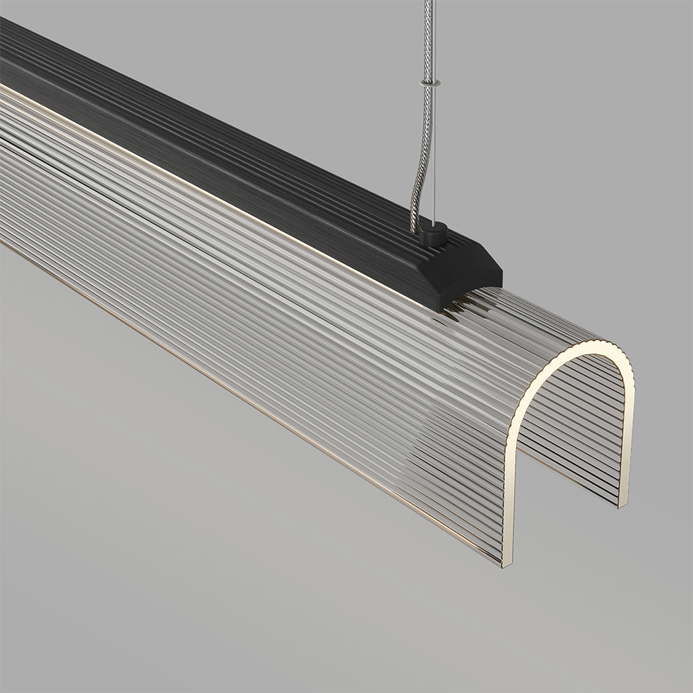 Edge LED Linear Pendant Iron / Clear Ribbed