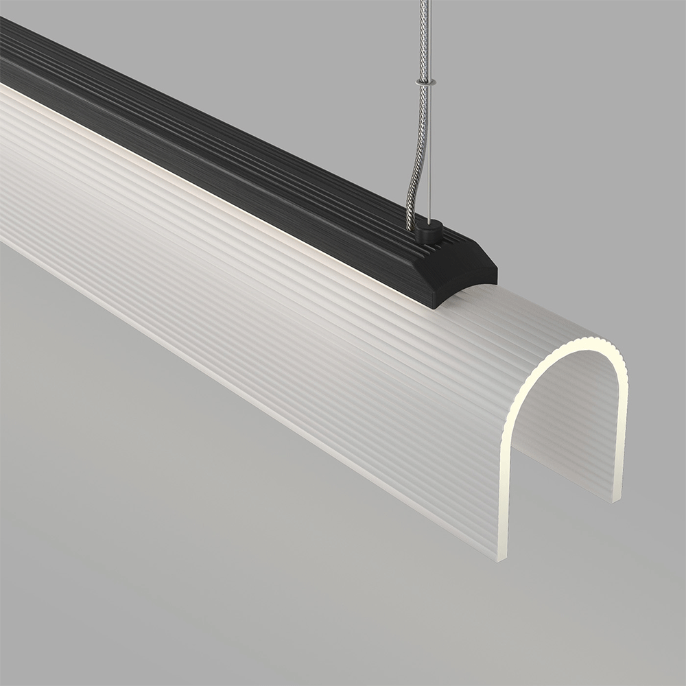 Edge LED Linear Pendant Iron / Clear Ribbed