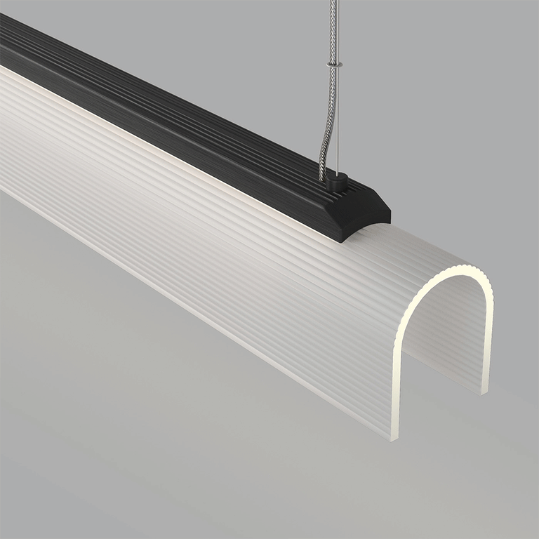 Edge LED Linear Pendant Iron / Clear Ribbed