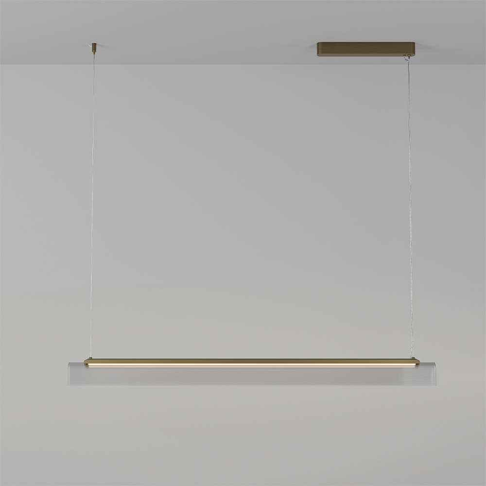 Edge LED Linear Pendant Old Brass / Clear Ribbed