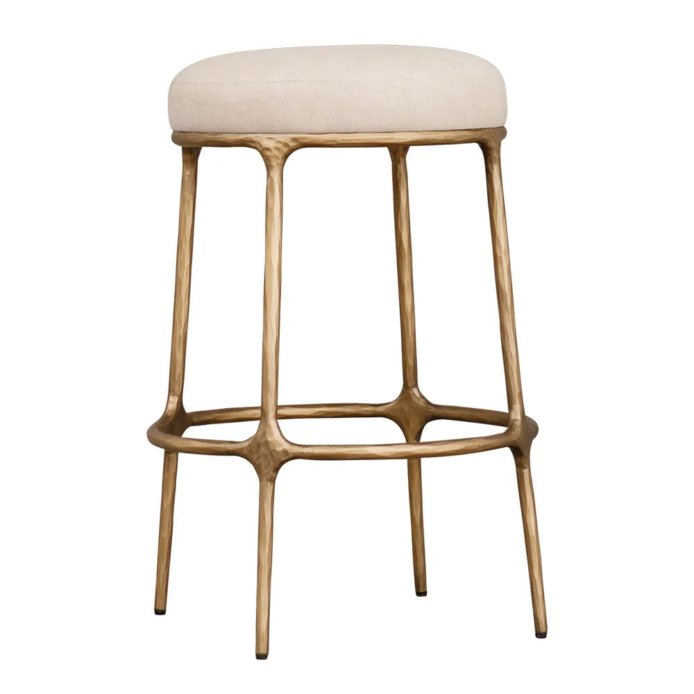 Heston Brass Kitchen Stool Natural Linen - 33183