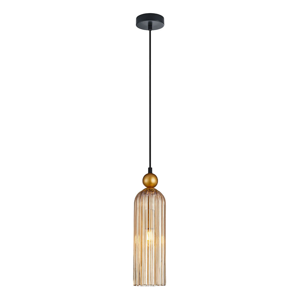 Flauta Interior Round Top Cylinder Ribbed Pendant Amber - FLAUTA2