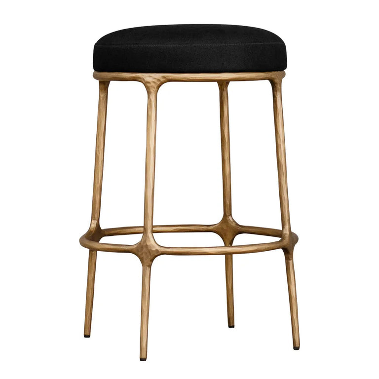 Heston Brass Kitchen Stool Black Linen - 33184