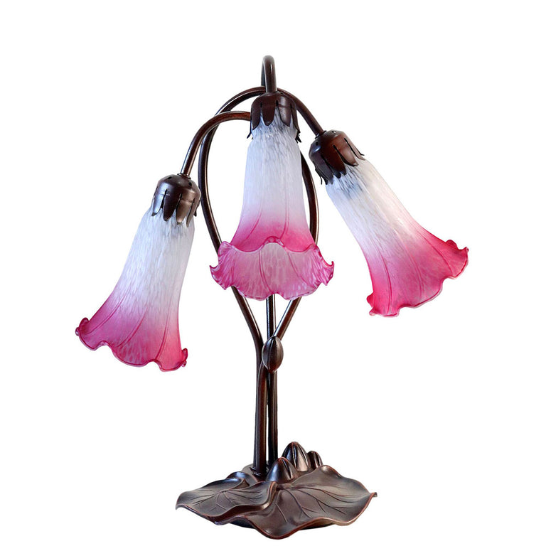 Triple Lily Tiffany Table Lamp White / Magenta - TLA1-006-WM
