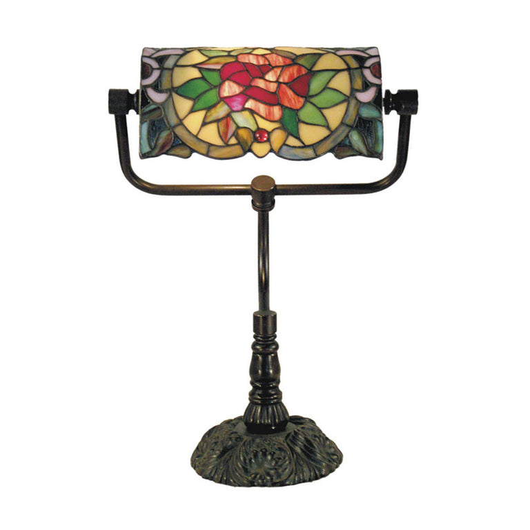 Red Camellia Tiffany Bankers Lamp - TL-210A-BKKG