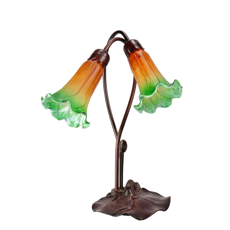 Twin Lily Tiffany Table Lamp Amber / Green - TLA1-002-AG