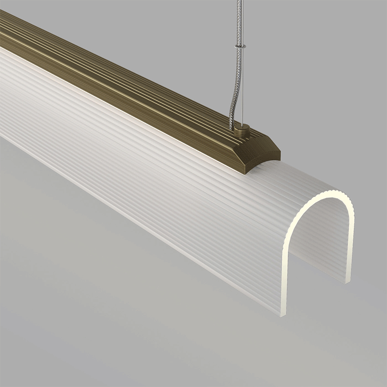 Edge LED Linear Pendant Old Brass / Frosted Ribbed