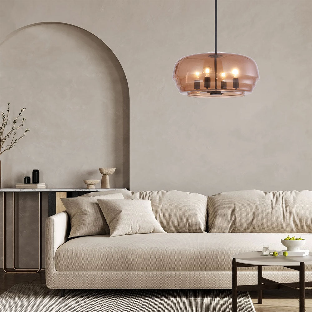 Cuad Interior Amber Flat Top Dome Glass Shade Pendant - CUAD2