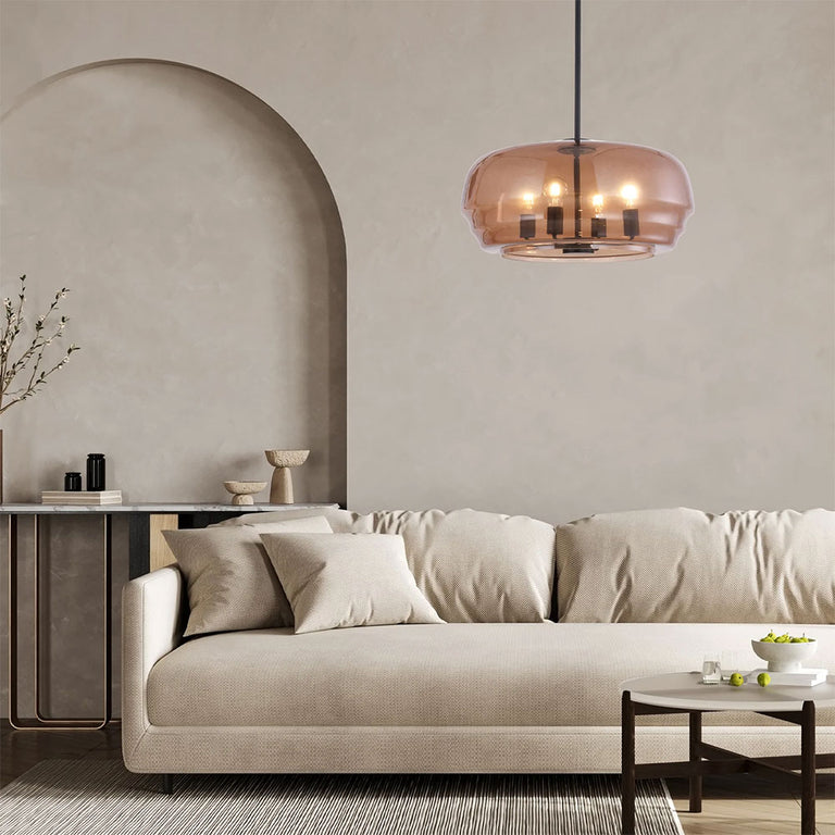 Cuad Interior Amber Flat Top Dome Glass Shade Pendant - CUAD2