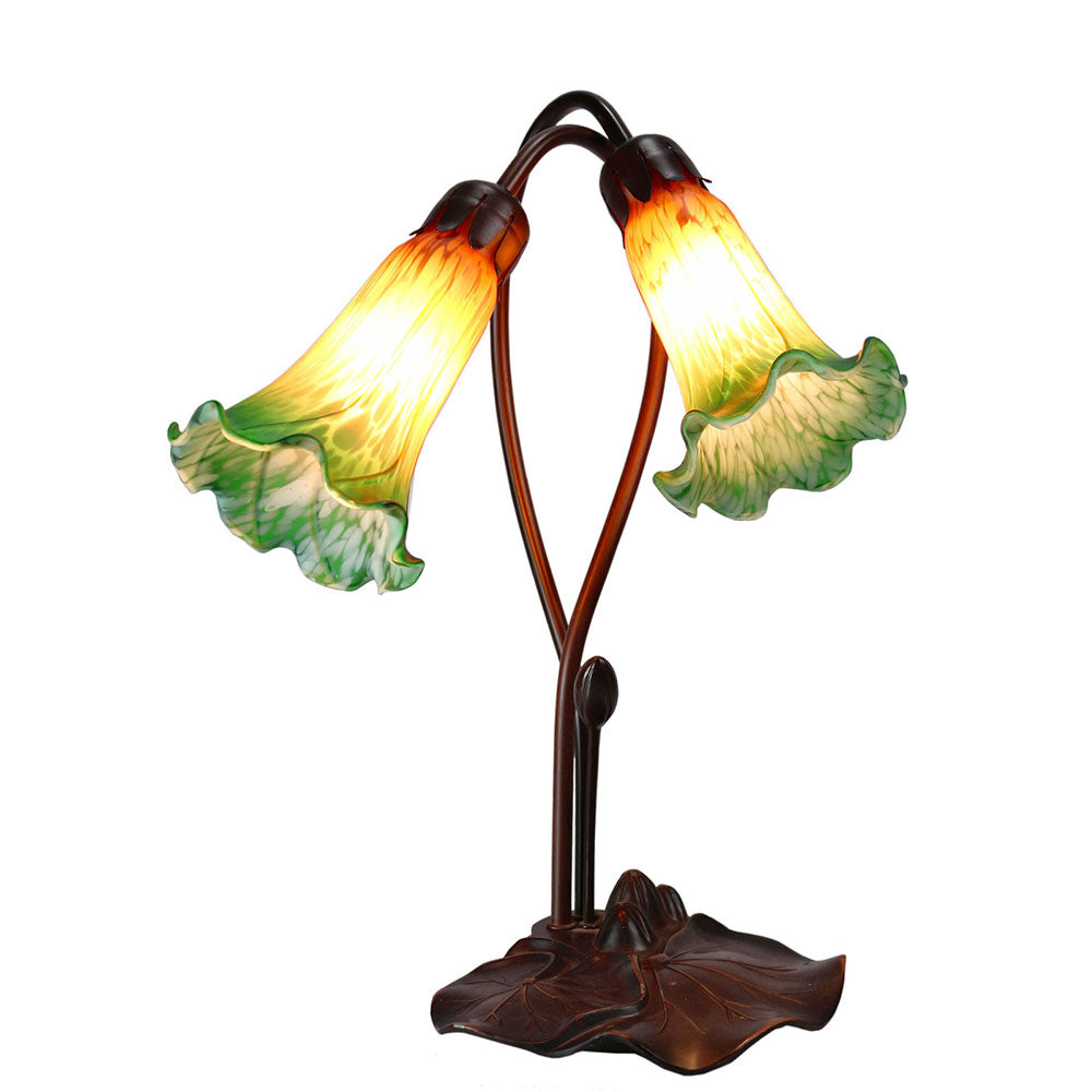 Twin Lily Tiffany Table Lamp Amber / Green - TLA1-002-AG