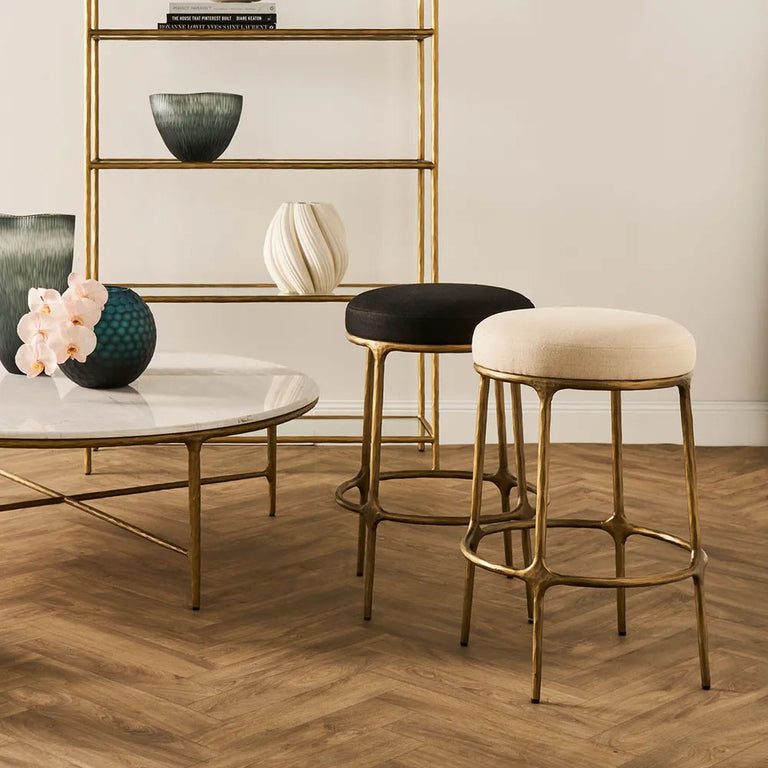 Heston Brass Kitchen Stool Black Linen - 33184