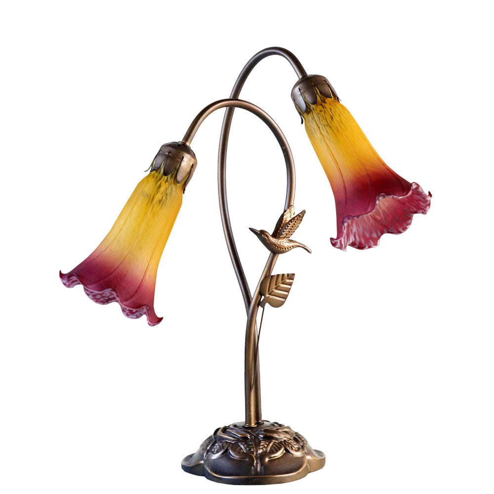 Twin Hummingbird Lily Tiffany Lamp Orange / Wine - TLAH-002-OR