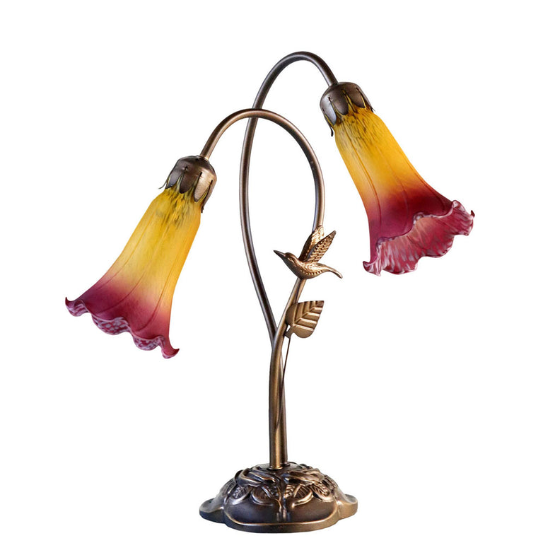 Twin Hummingbird Lily Tiffany Lamp Orange / Wine - TLAH-002-OR