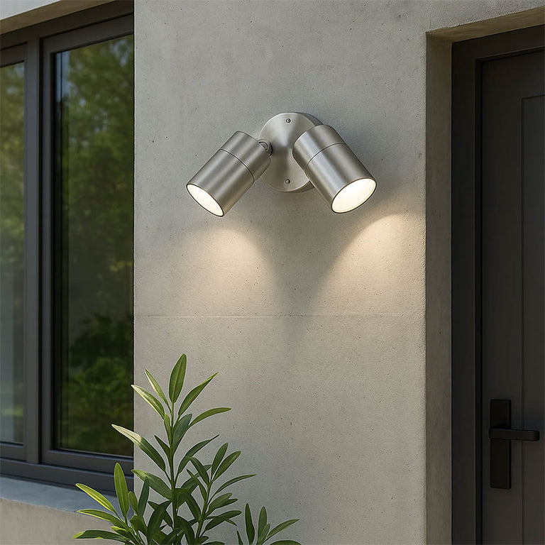 Zyven 2 Light Adjustable LED Outdoor Wall Spotlight Polished Silver / Tri-Colour - LLOL037S