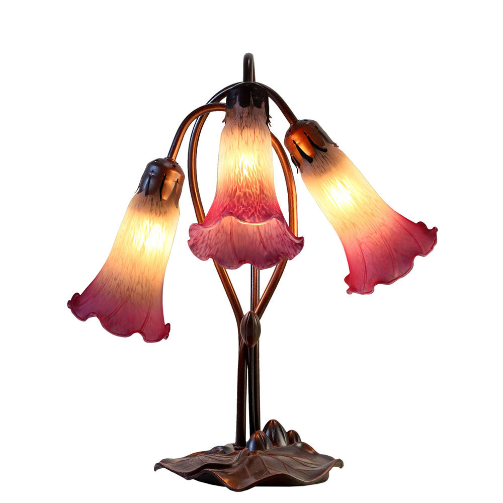 Triple Lily Tiffany Table Lamp White / Magenta - TLA1-006-WM