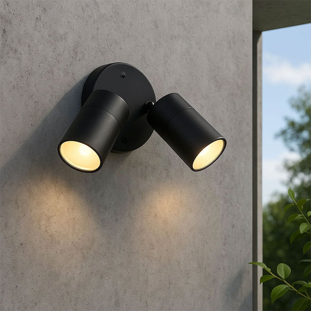 Zyven 2 Light Adjustable LED Outdoor Wall Spotlight Black / Tri-Colour - LLOL037BK