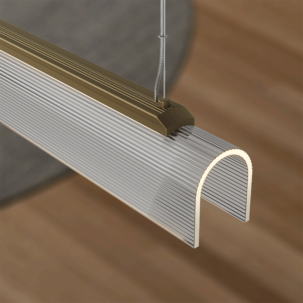Edge LED Linear Pendant Old Brass / Clear Ribbed