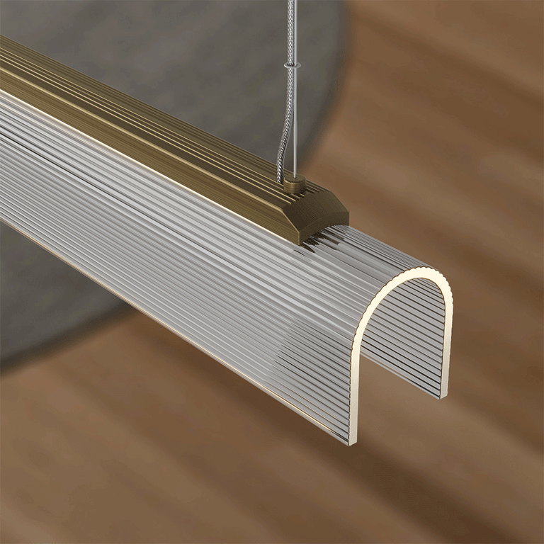 Edge LED Linear Pendant Old Brass / Clear Ribbed