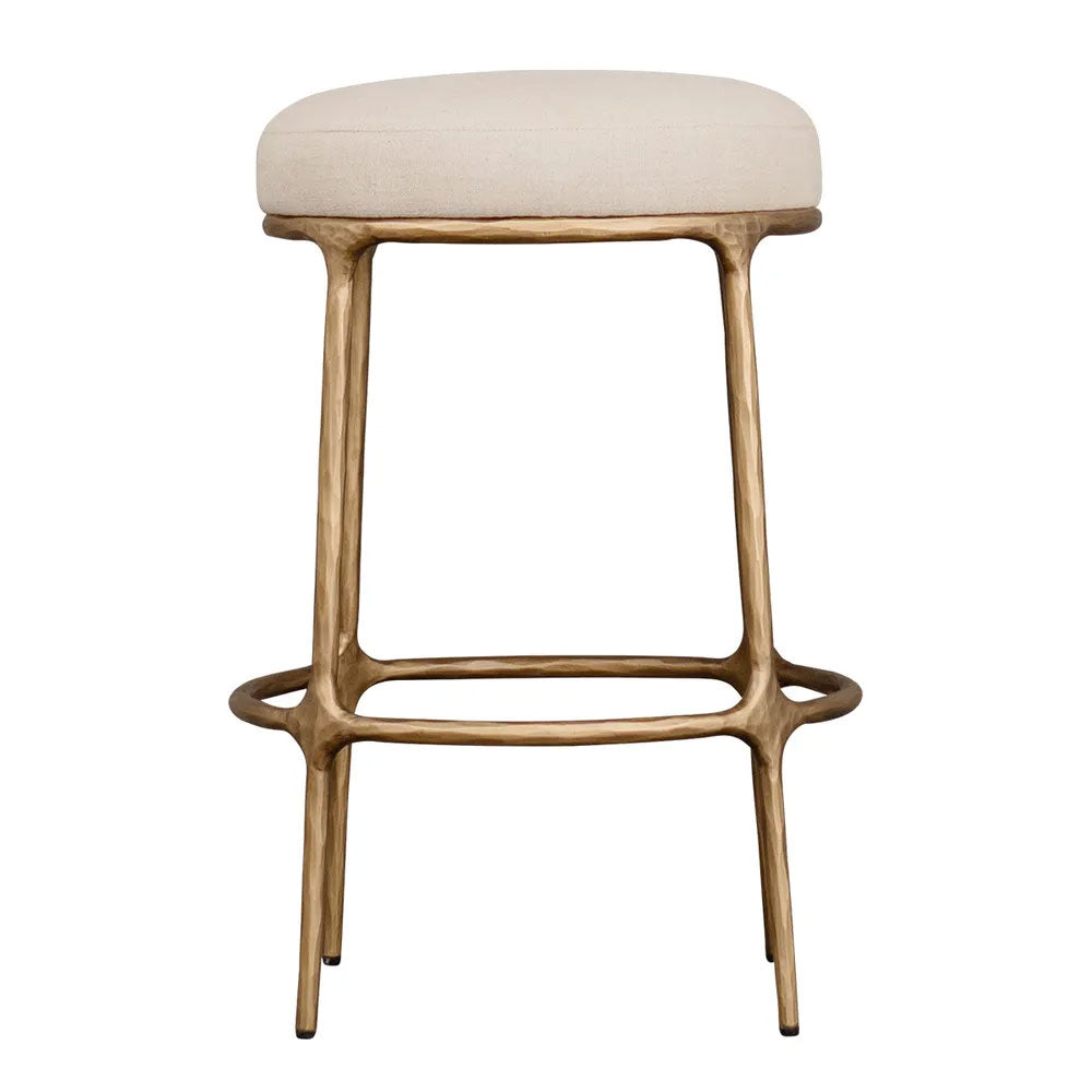 Heston Brass Kitchen Stool Natural Linen - 33183