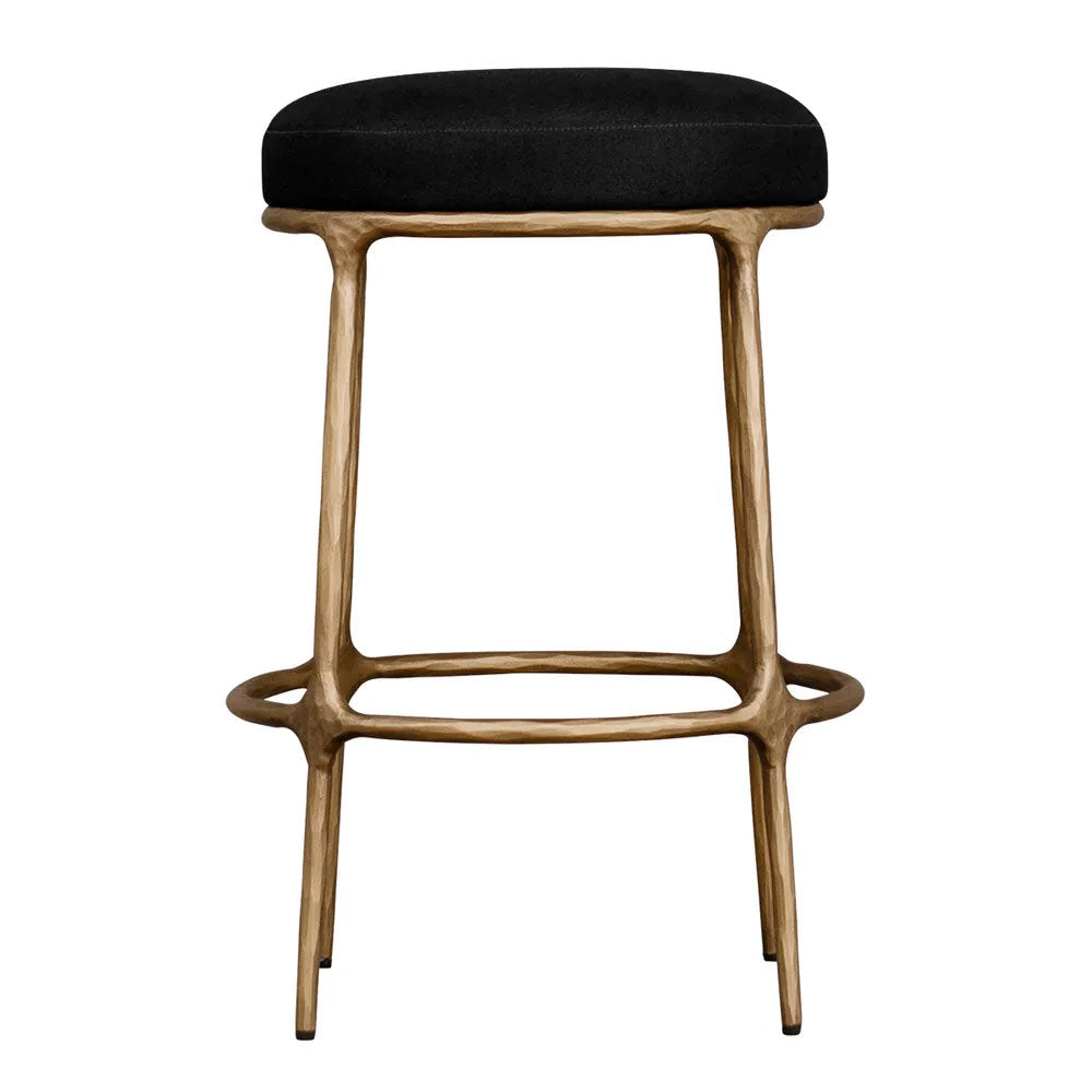 Heston Brass Kitchen Stool Black Linen - 33184