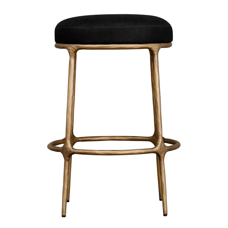 Heston Brass Kitchen Stool Black Linen - 33184