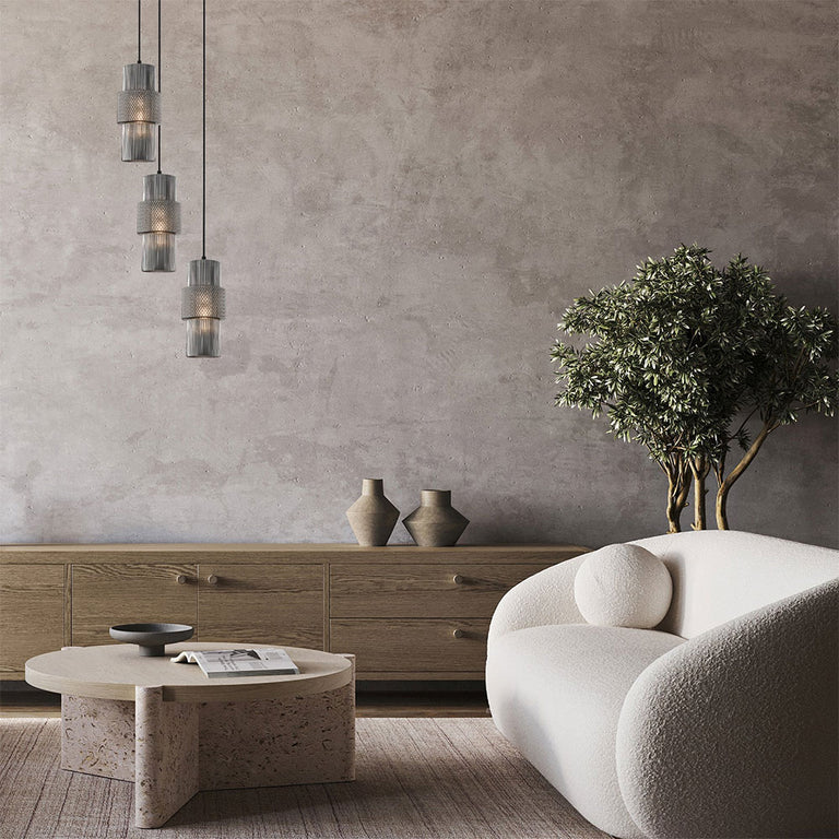 Hueca Interior Double Cylinder Ribbed with Segment Pendant Smokey Black - HUECA1