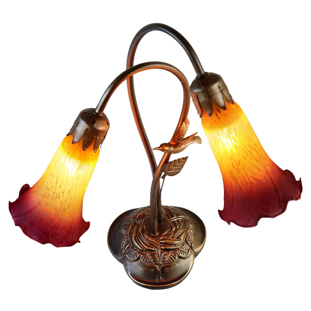 Twin Hummingbird Lily Tiffany Lamp Orange / Wine - TLAH-002-OR