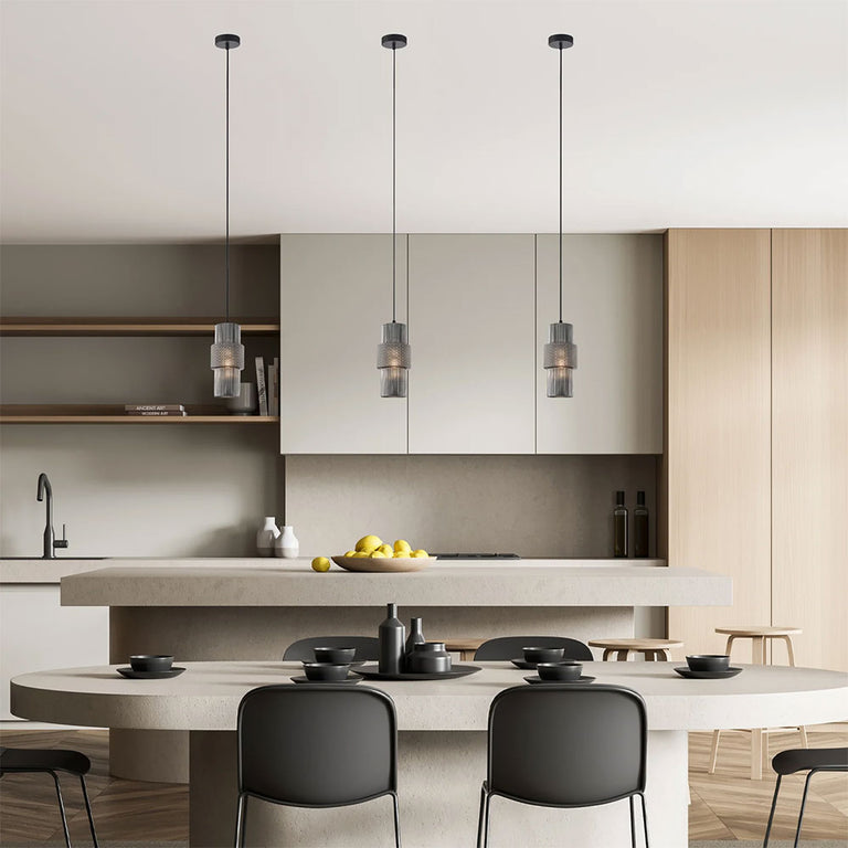Hueca Interior Double Cylinder Ribbed with Segment Pendant Smokey Black - HUECA1