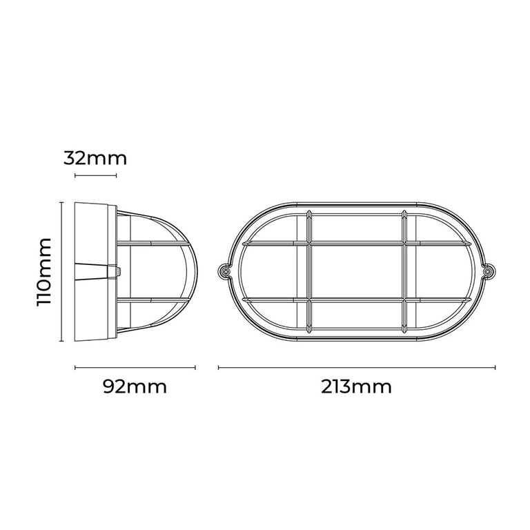 Rhelia Oval Caged Outdoor Bunker Light Black - LLOL022BK