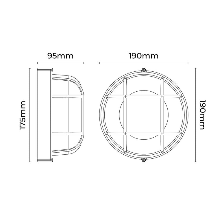 Duro Round Caged Outdoor Bunker Light Black - LLOL023BK