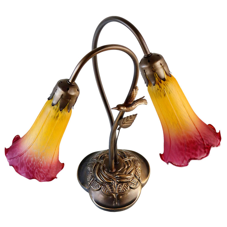 Twin Hummingbird Lily Tiffany Lamp Orange / Wine - TLAH-002-OR