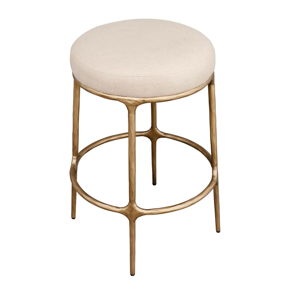 Heston Brass Kitchen Stool Natural Linen - 33183