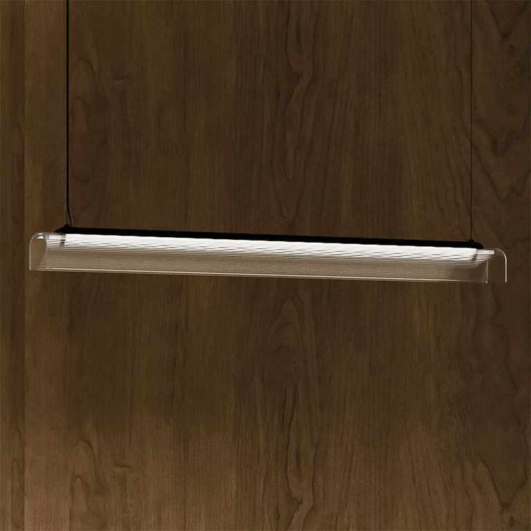 Edge LED Linear Pendant Iron / Clear Ribbed