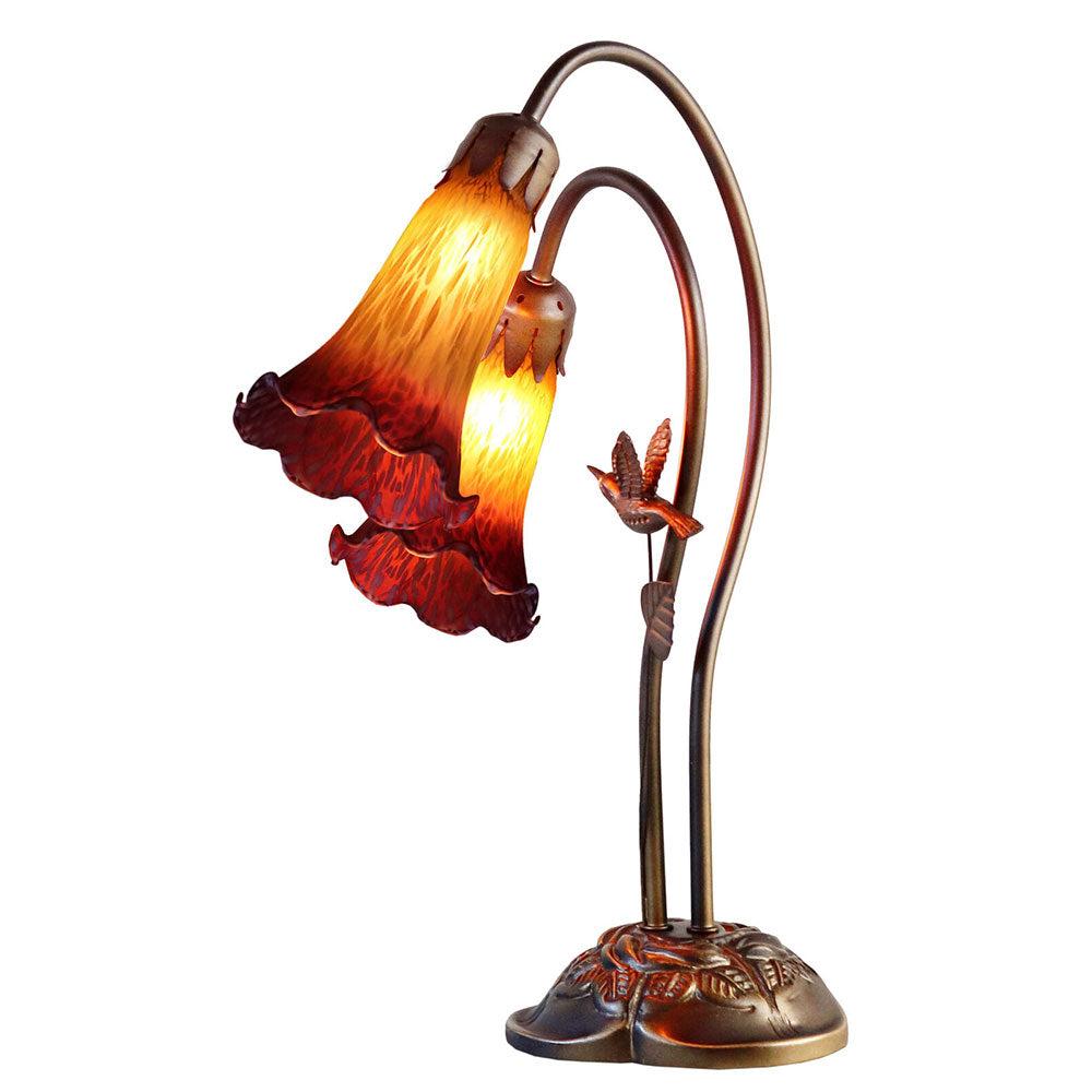 Twin Hummingbird Lily Tiffany Lamp Orange / Wine - TLAH-002-OR