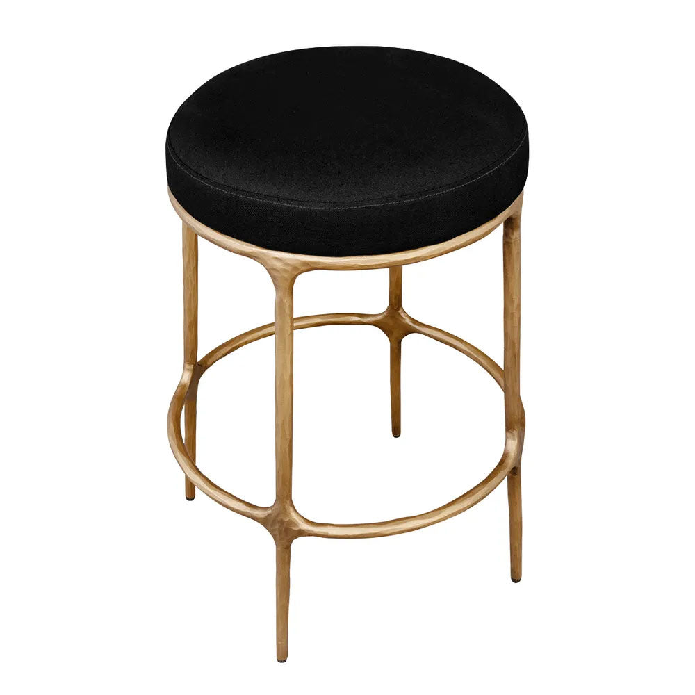 Heston Brass Kitchen Stool Black Linen - 33184