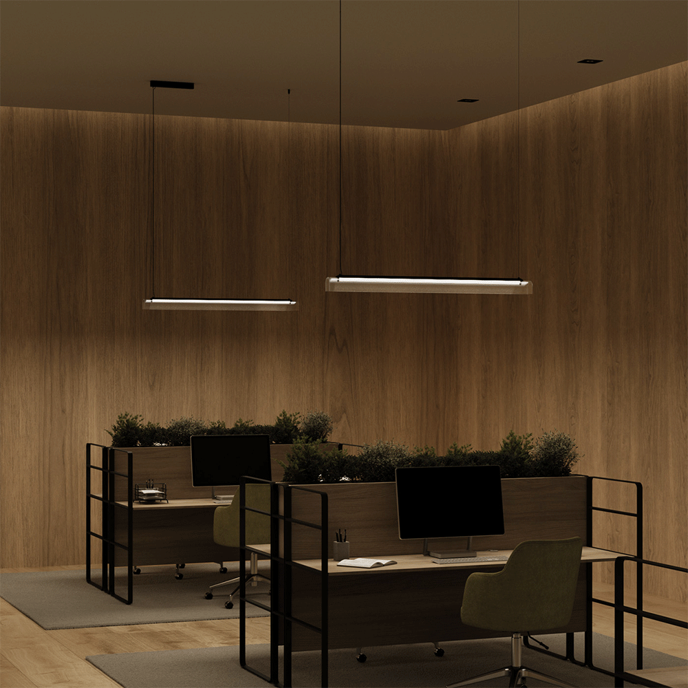 Edge LED Linear Pendant Iron / Clear Ribbed