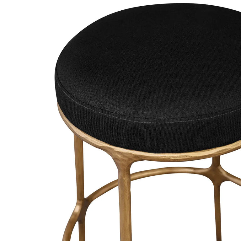 Heston Brass Kitchen Stool Black Linen - 33184