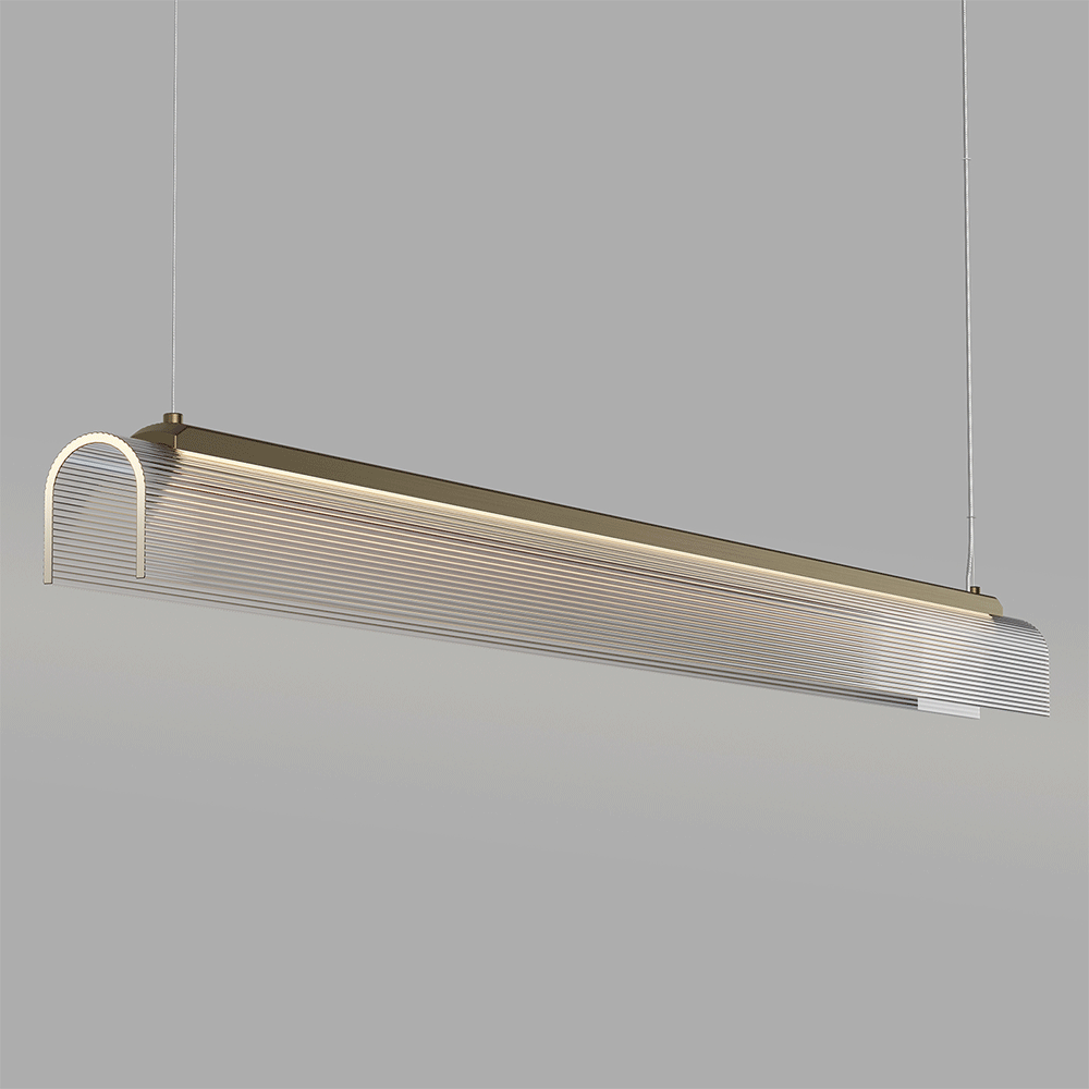 Edge LED Linear Pendant Old Brass / Clear Ribbed