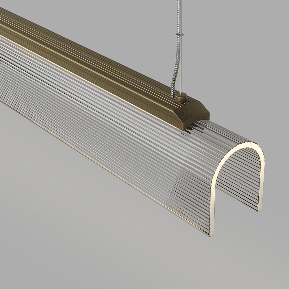 Edge LED Linear Pendant Old Brass / Clear Ribbed
