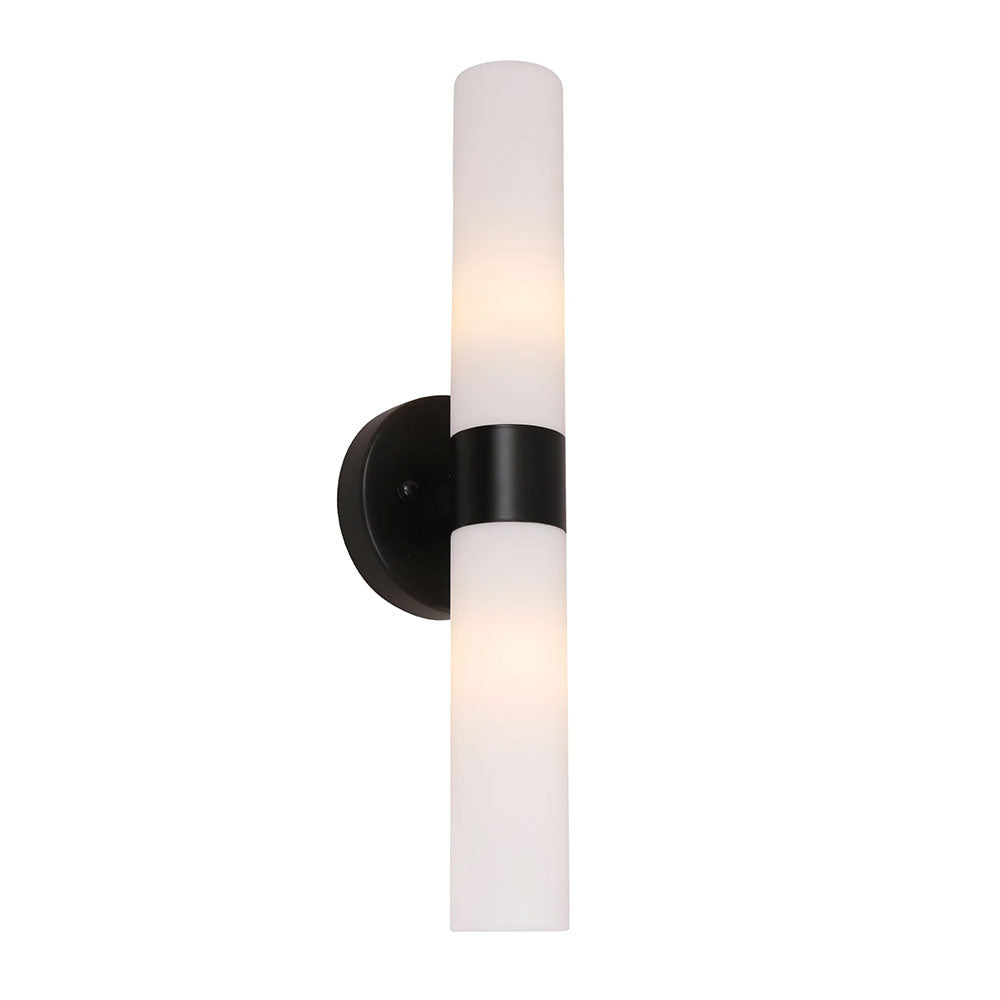 Vara Interior Tubular Up / Down Opal Glass Wall Light Black - VARA1