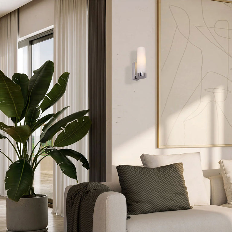 Vara Interior Tubular Up Opal Glass Wall Light Chrome - VARA8