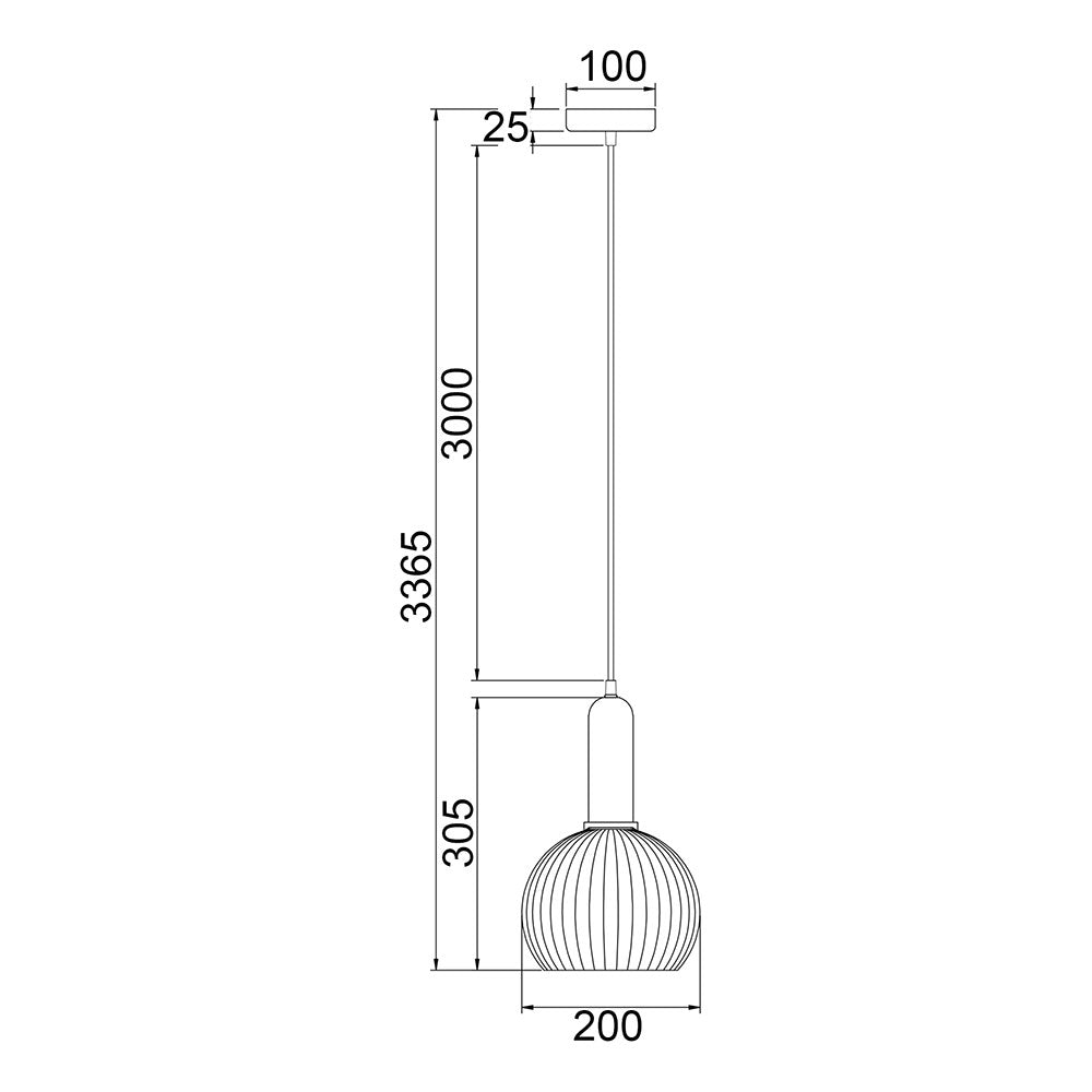 Interior Ribbed Wine Shaped Glass Pendant Chrome - VINTAJ5