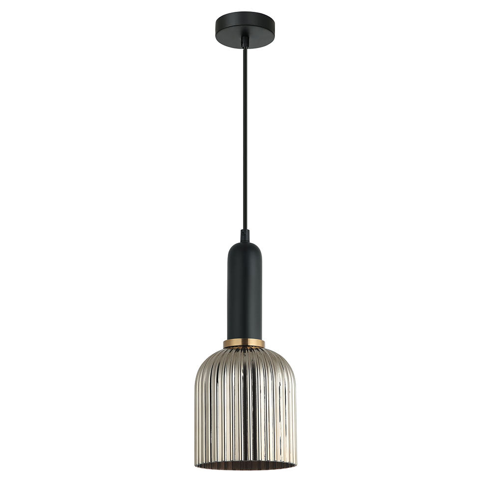 Interior Ribbed Ellipse Shaped Glass Pendant Chrome - VINTAJ11