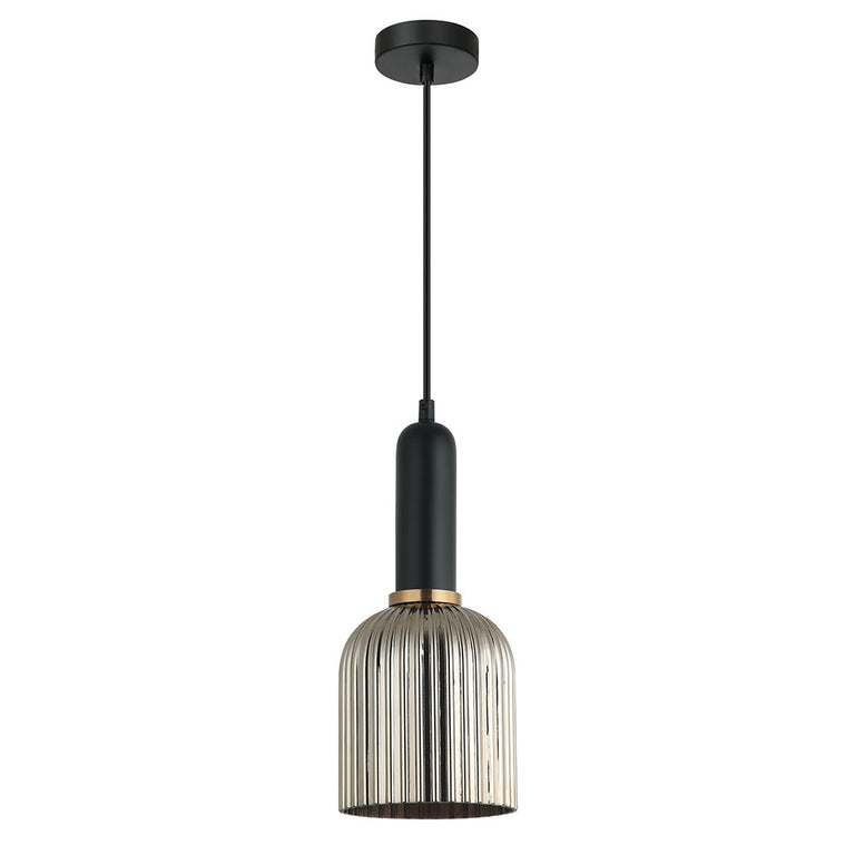 Interior Ribbed Ellipse Shaped Glass Pendant Chrome - VINTAJ11