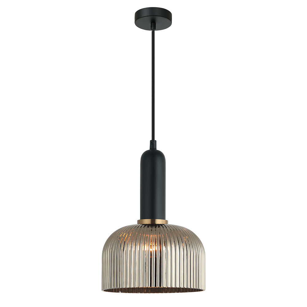 Interior Ribbed Dome Shaped Glass Pendant Chrome - VINTAJ17