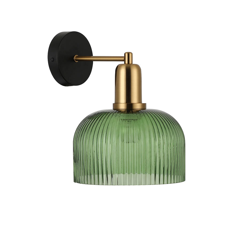 Interior Dome Glass Wall Light Antique Brass Highlight With Green - VINTAJ2W