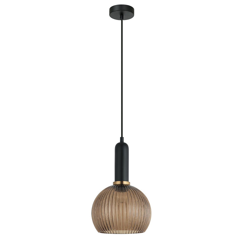Interior Ribbed Wine Shaped Glass Pendant Amber - VINTAJ3
