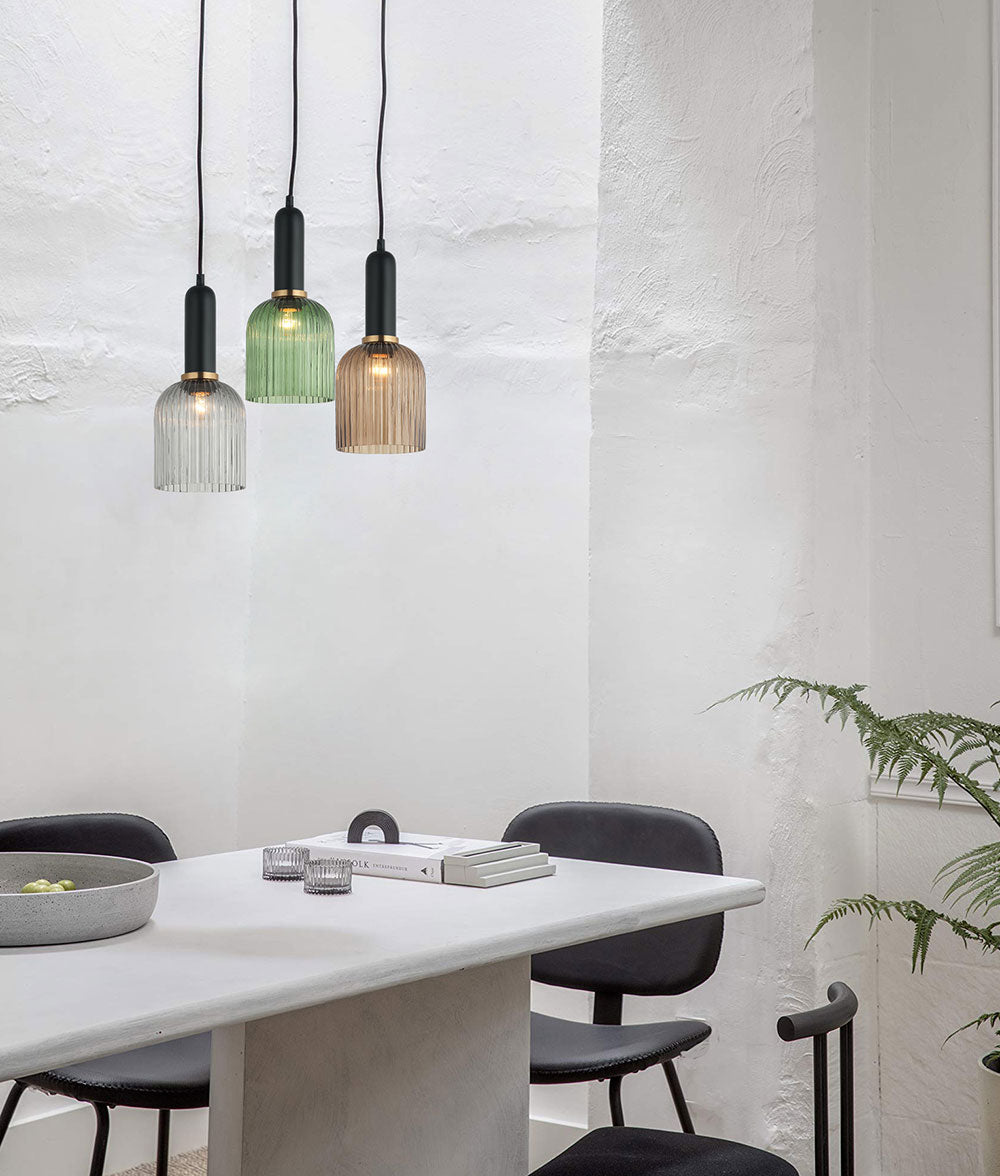 Interior Ribbed Ellipse Shaped Glass Pendant Green - VINTAJ8