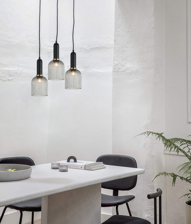 Interior Ribbed Ellipse Shaped Glass Pendant Smoke - VINTAJ7