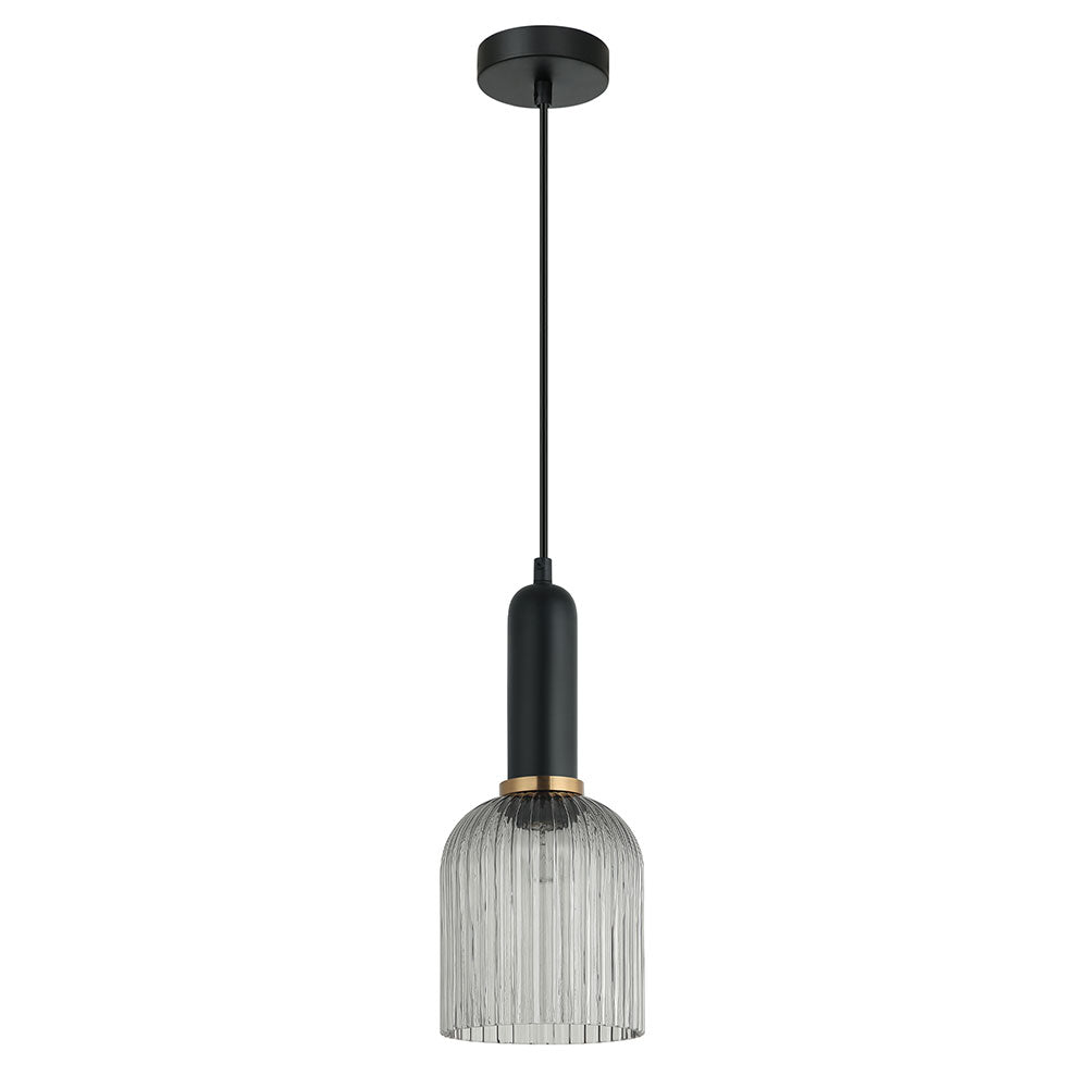 Interior Ribbed Ellipse Shaped Glass Pendant Smoke - VINTAJ7